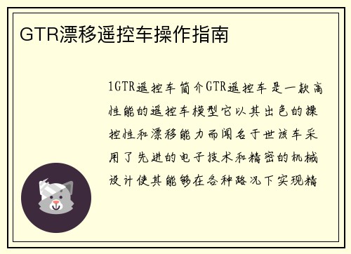GTR漂移遥控车操作指南